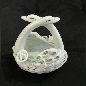 Vintage Swan Basket Cottagecore Ceramic Decor Grannycore Trinket 90’s Birds